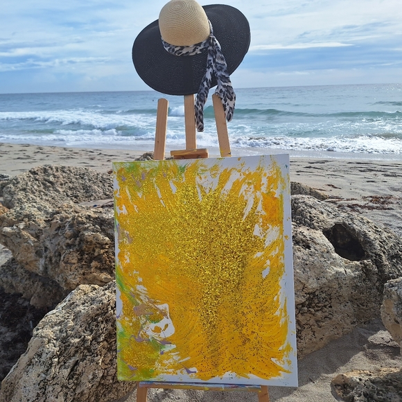 Acrylic Painting on Canvas Gold Abstract Sun - Picture 3 of 5